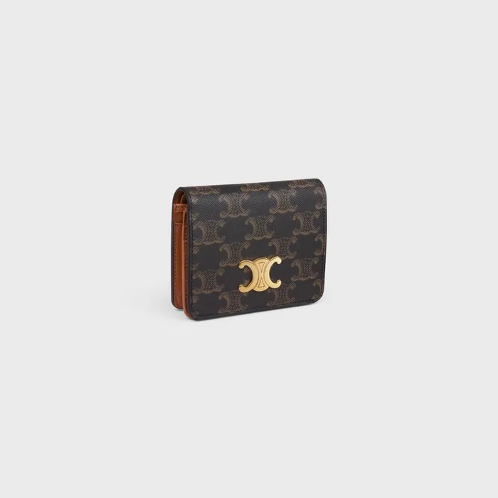 Triomphe Compact Wallet In Triomphe Canvas Tan Women CELINE WALLETS Triomphe Compact Wallet In Triomphe Canvas Tan Women CELINE WALLETS
