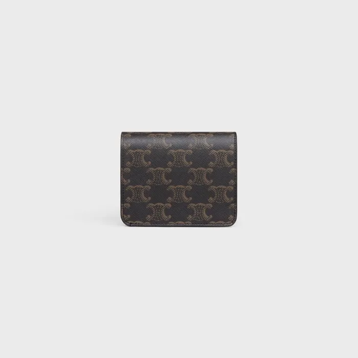 Triomphe Compact Wallet In Triomphe Canvas Tan Women CELINE WALLETS Triomphe Compact Wallet In Triomphe Canvas Tan Women CELINE WALLETS