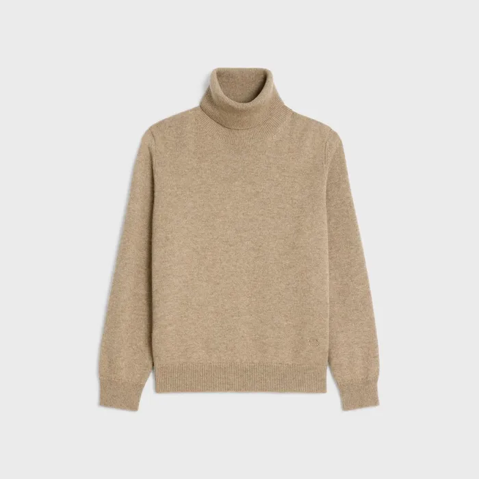 Turtleneck Sweater In Scottish Cashmere Taupe Women CELINE KNITWEAR