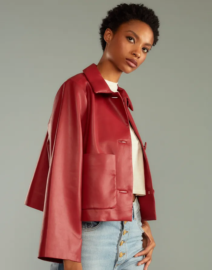 Vegan Leather Jacket 8211 Red Women Cynthia Rowley Jackets and Coats