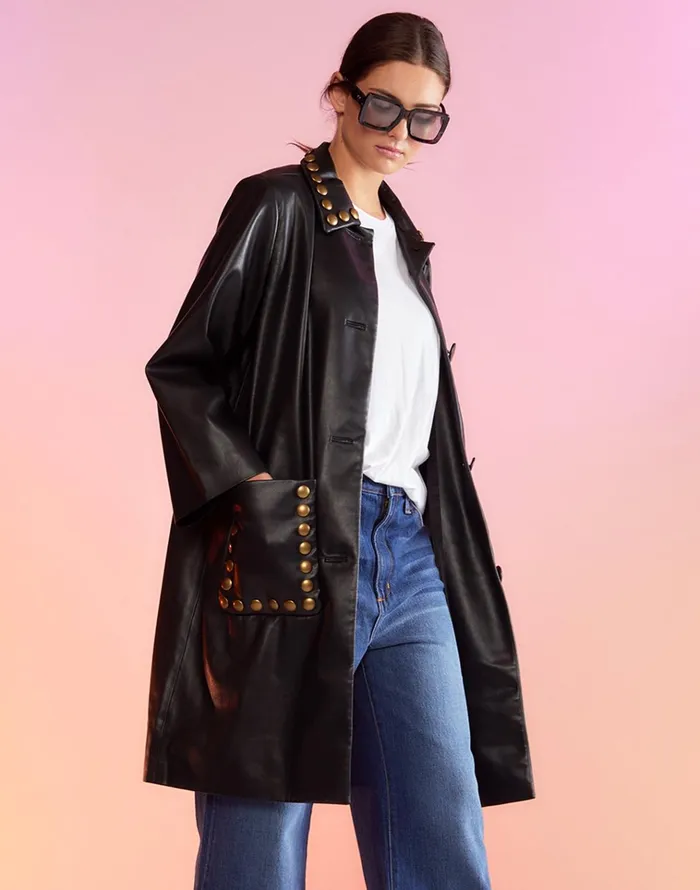 Vegan Studded Leather Coat 8211 Black Women Cynthia Rowley Jackets and Coats