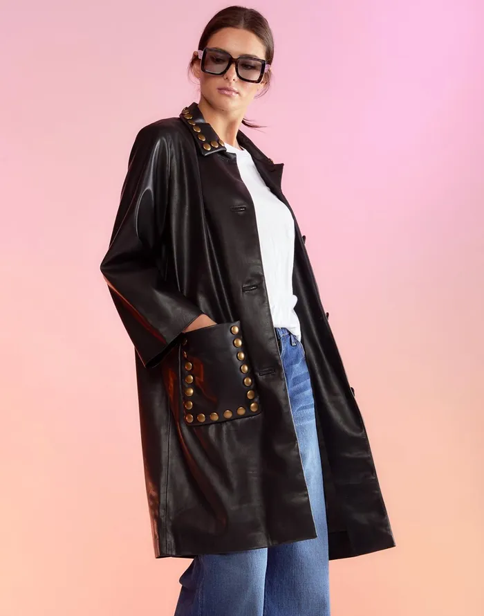 Vegan Studded Leather Coat 8211 Black Women Cynthia Rowley Jackets and Coats
