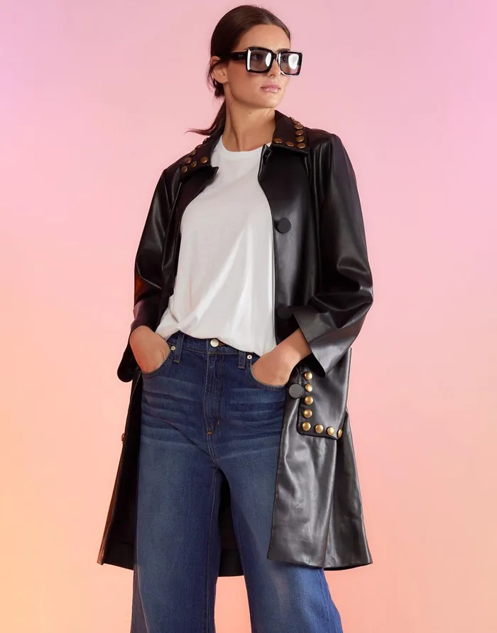 Vegan Studded Leather Coat 8211 Black Women Cynthia Rowley Jackets and Coats