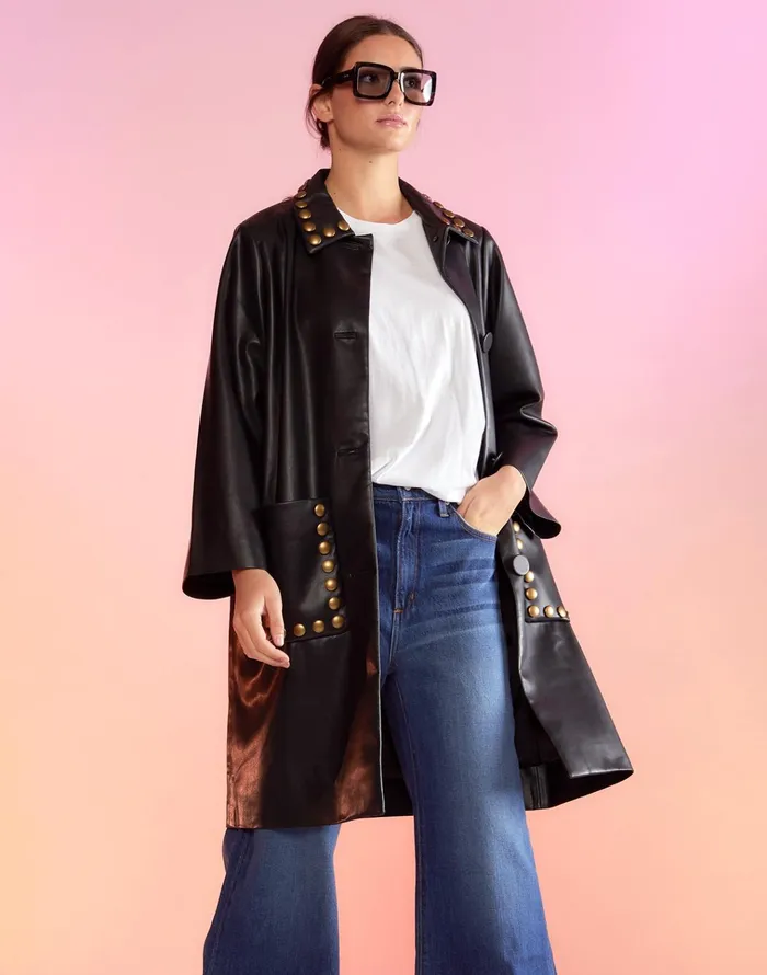 Vegan Studded Leather Coat 8211 Black Women Cynthia Rowley Jackets and Coats
