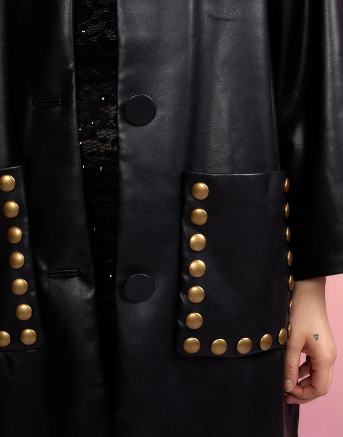 Vegan Studded Leather Coat 8211 Black Women Cynthia Rowley Jackets and Coats