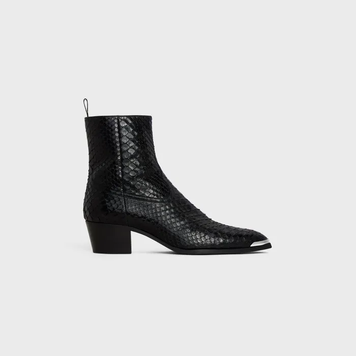 Western Isaac Boot With Metal Toe In Shiny Python Black Men CELINE BOOTS