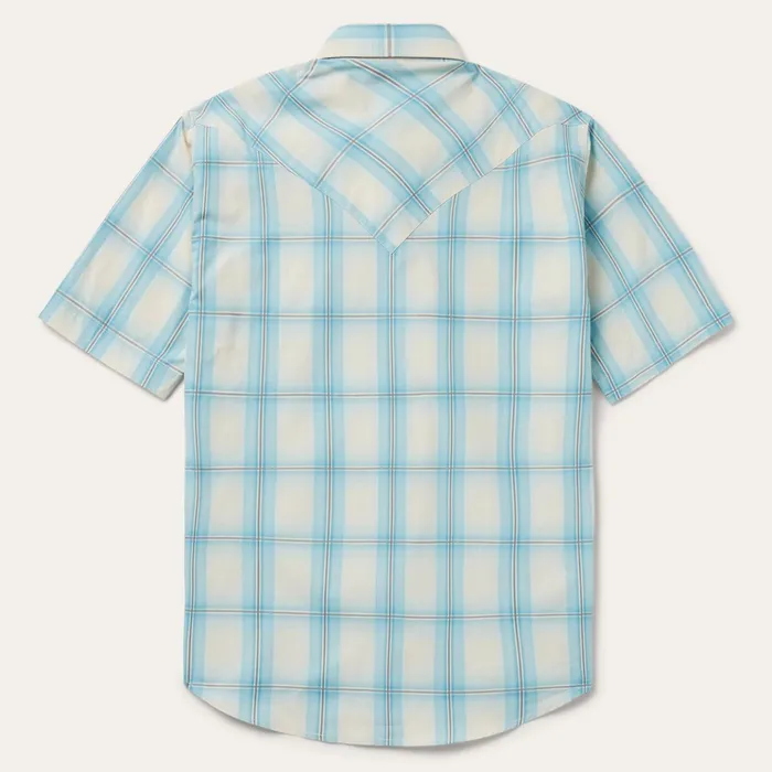 Western Shirts Men Stetson Aqua Ombre Plaid Short Sleeve Western Shirt Blue