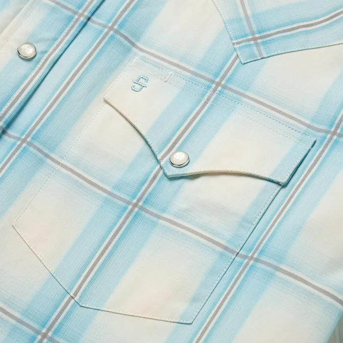 Western Shirts Men Stetson Aqua Ombre Plaid Short Sleeve Western Shirt Blue