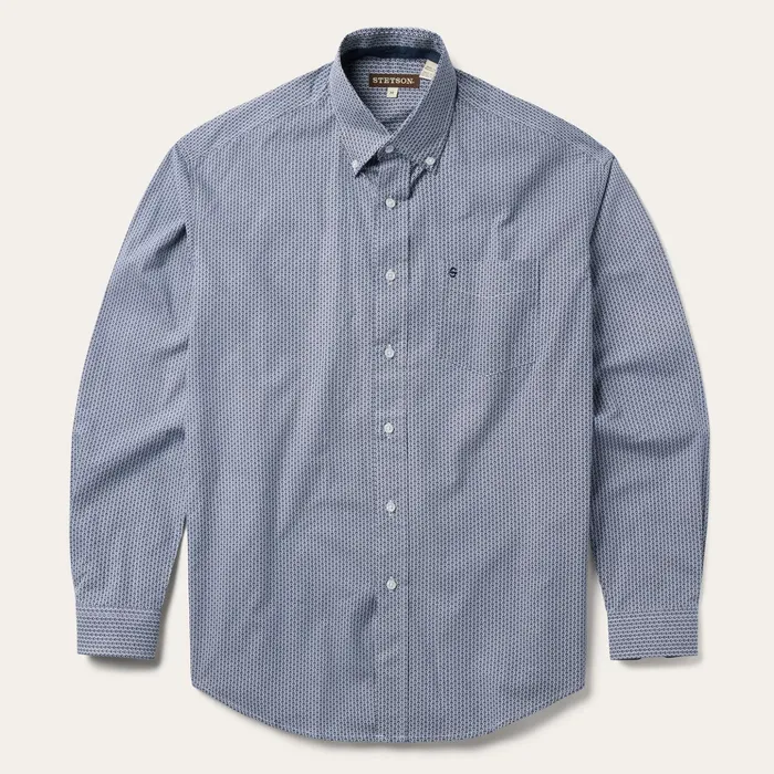 Western Shirts Men Stetson Blue Deco Geo Print Button Front Shirt Blue