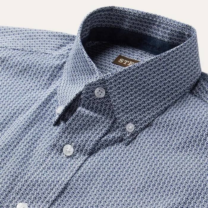Western Shirts Men Stetson Blue Deco Geo Print Button Front Shirt Blue