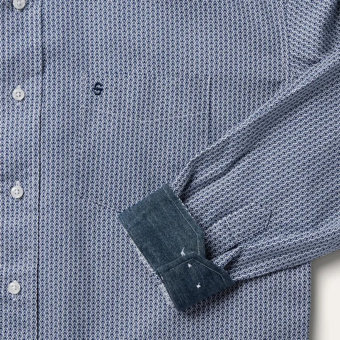 Western Shirts Men Stetson Blue Deco Geo Print Button Front Shirt Blue
