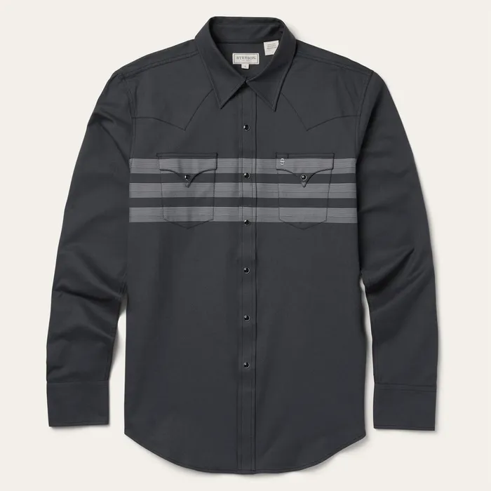 Western Shirts Men Stetson Border Stripe Twill Western Shirt Black