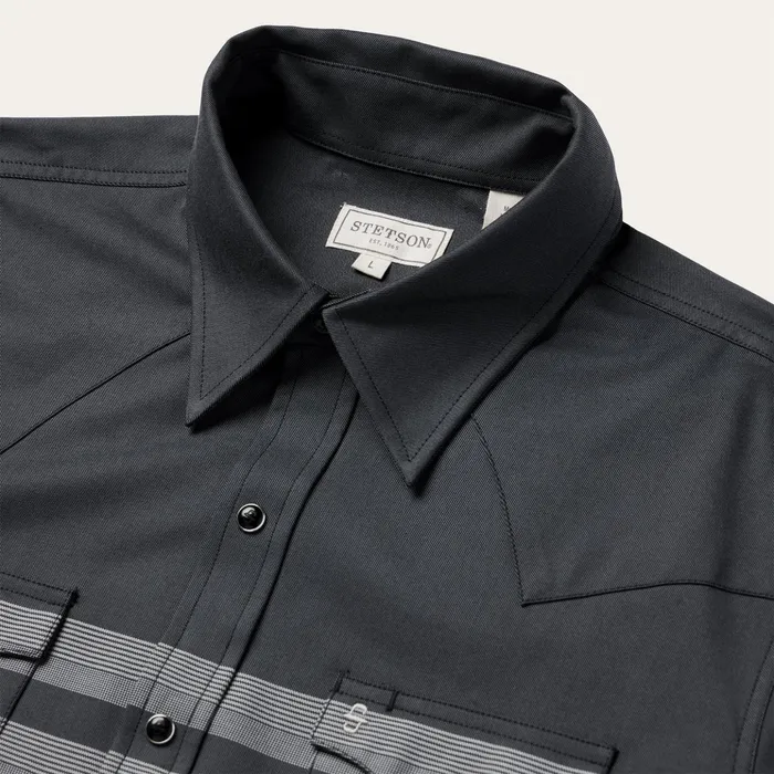 Western Shirts Men Stetson Border Stripe Twill Western Shirt Black