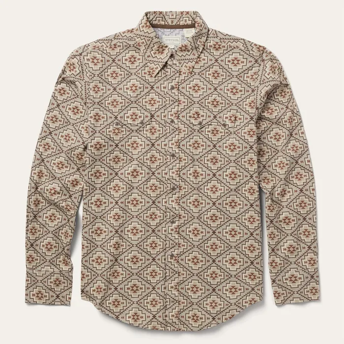 Western Shirts Men Stetson Brown Aztec Poplin Western Shirt Brown