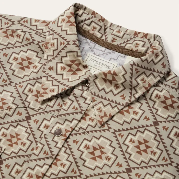 Western Shirts Men Stetson Brown Aztec Poplin Western Shirt Brown