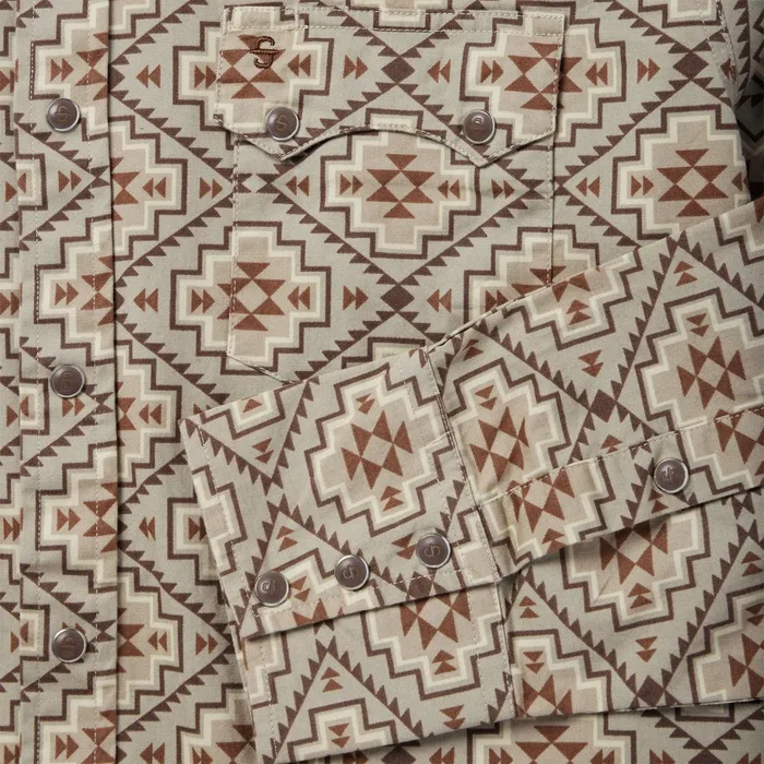Western Shirts Men Stetson Brown Aztec Poplin Western Shirt Brown
