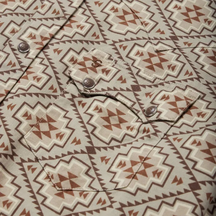 Western Shirts Men Stetson Brown Aztec Poplin Western Shirt Brown