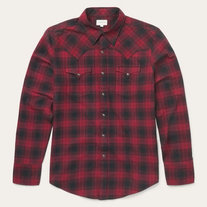 Western Shirts Men Stetson Brushed Twill Plaid Shirt Black