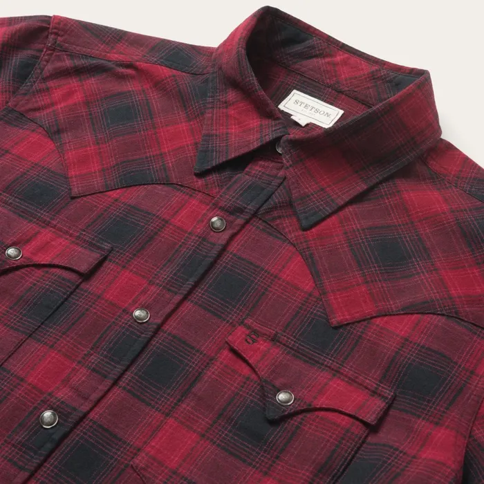 Western Shirts Men Stetson Brushed Twill Plaid Shirt Black