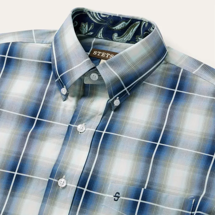 Western Shirts Men Stetson Crystal Plaid Button Down Shirt Blue