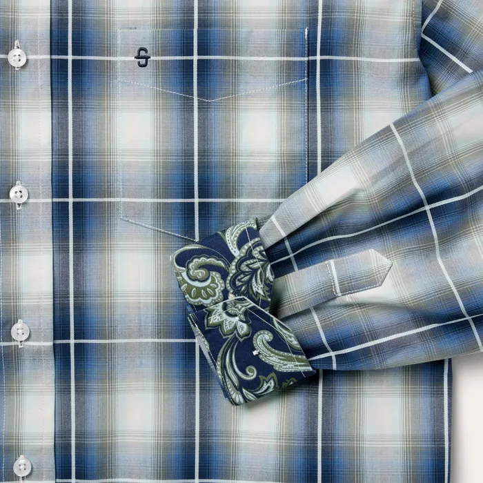 Western Shirts Men Stetson Crystal Plaid Button Down Shirt Blue