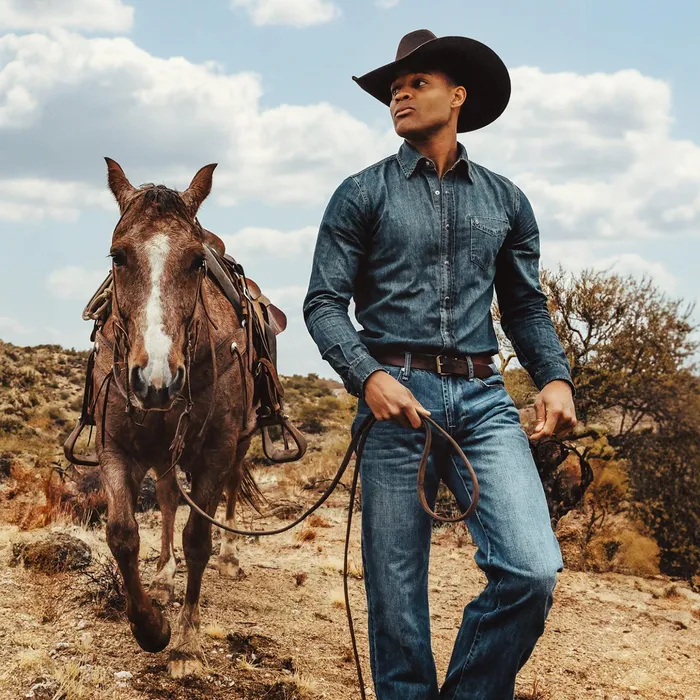 Western Shirts Men Stetson Dirty Denim Western Shirt Blue