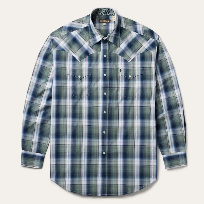 Western Shirts Men Stetson Lucky Diamond Plaid Western Shirt Green