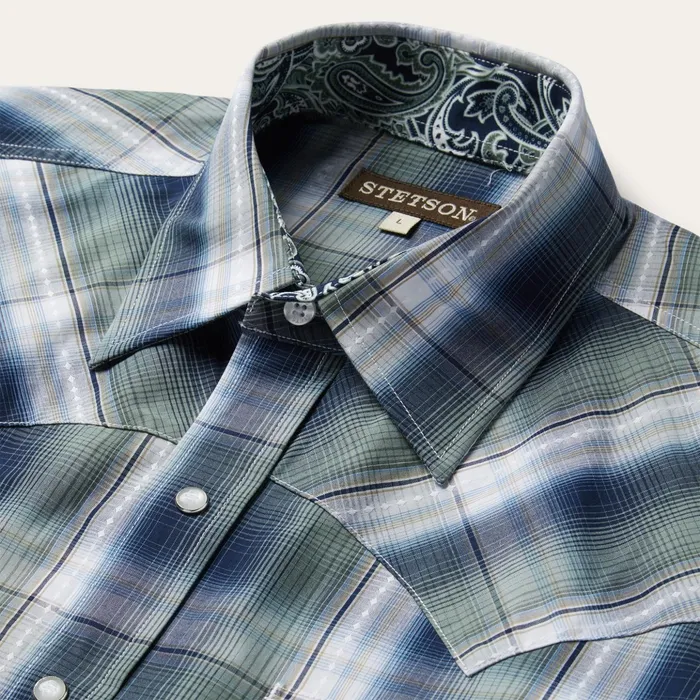 Western Shirts Men Stetson Lucky Diamond Plaid Western Shirt Green