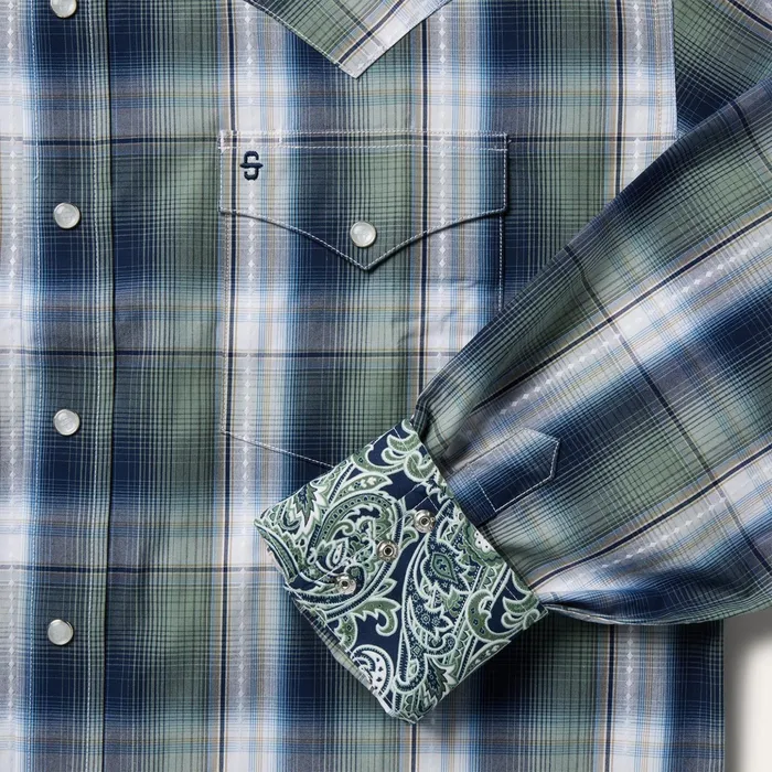 Western Shirts Men Stetson Lucky Diamond Plaid Western Shirt Green