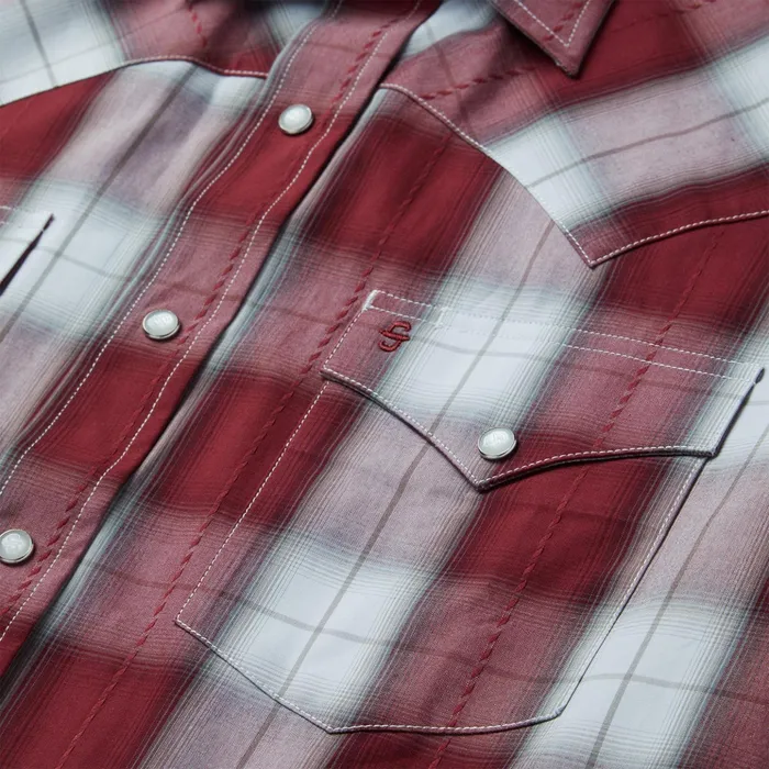 Western Shirts Men Stetson Shadow Plaid Short Sleeve Western Shirt Wine