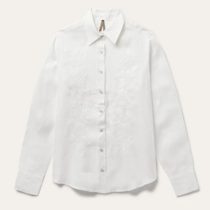 Western Shirts Women Stetson Floral Embroidered White Linen Shirt White