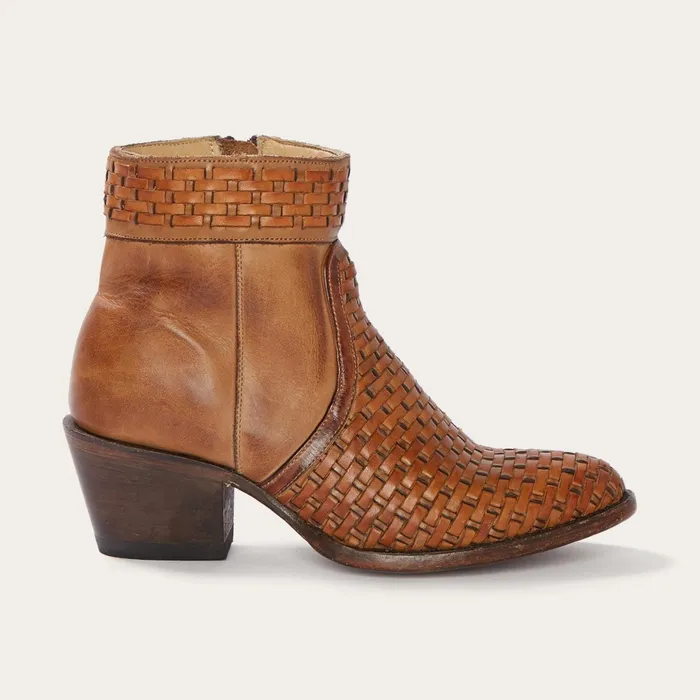 Western Women Stetson Basketweave Side Zip Ankle Boot Brown