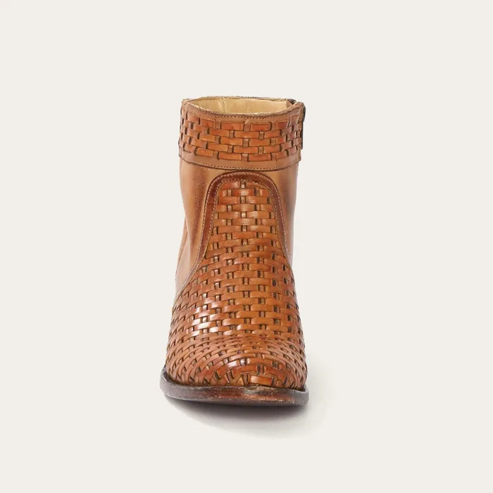 Western Women Stetson Basketweave Side Zip Ankle Boot Brown