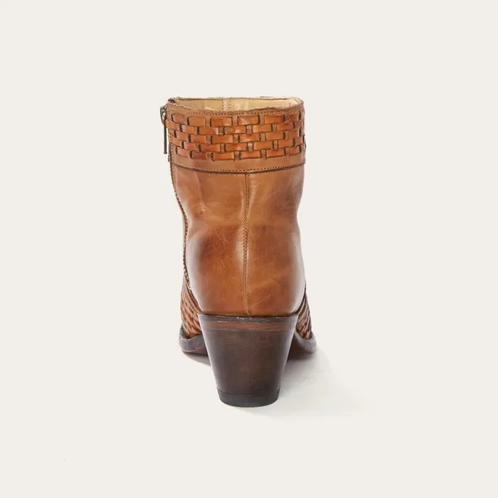 Western Women Stetson Basketweave Side Zip Ankle Boot Brown