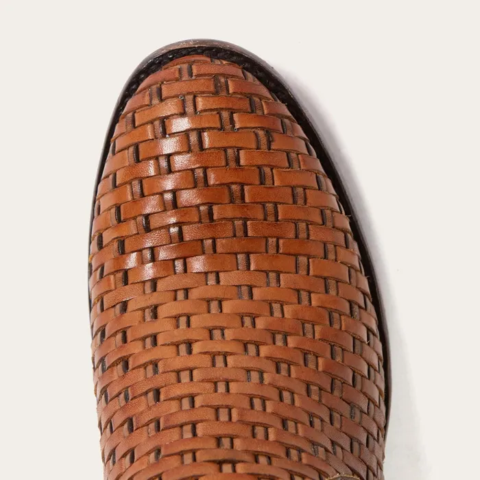 Western Women Stetson Basketweave Side Zip Ankle Boot Brown