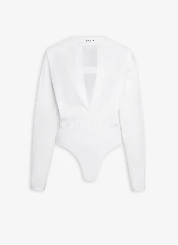 White BODY SHIRT IN COTTON POPLIN Women Alaa Bodysuits and Leggings