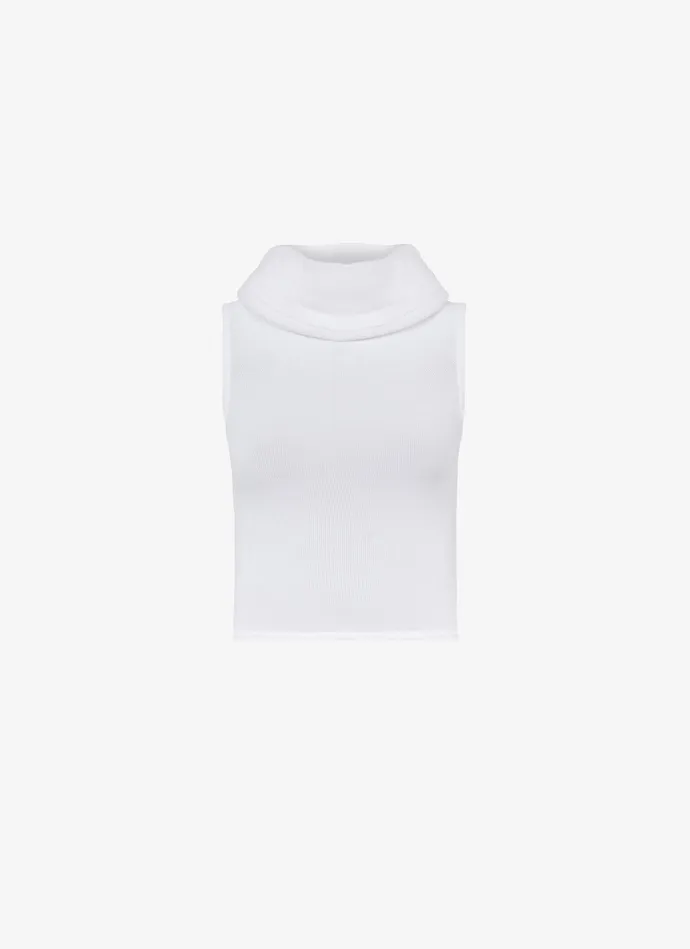 White HOODED KNIT CROP TOP Women Alaa Tops and Shirts