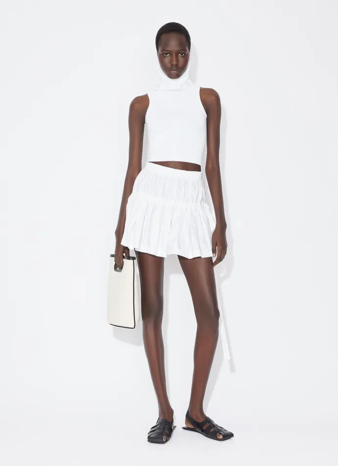 White HOODED KNIT CROP TOP Women Alaa Tops and Shirts