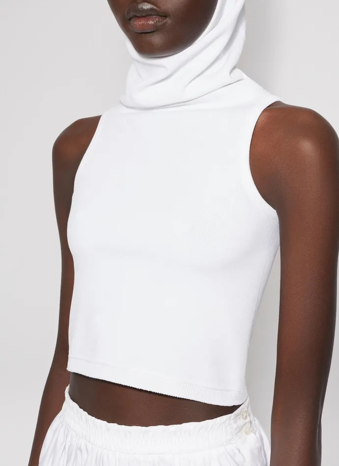 White HOODED KNIT CROP TOP Women Alaa Tops and Shirts