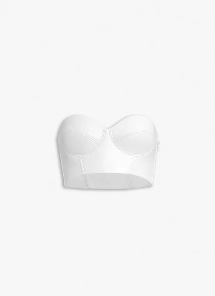 White Leather Bustier Bra Women Alaa Tops and Shirts