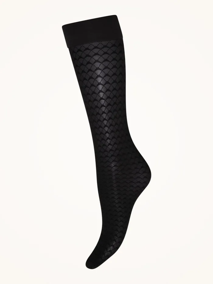 Wolford Graphic Pattern KneeHighs Black Women ThighHighs and KneeHighs