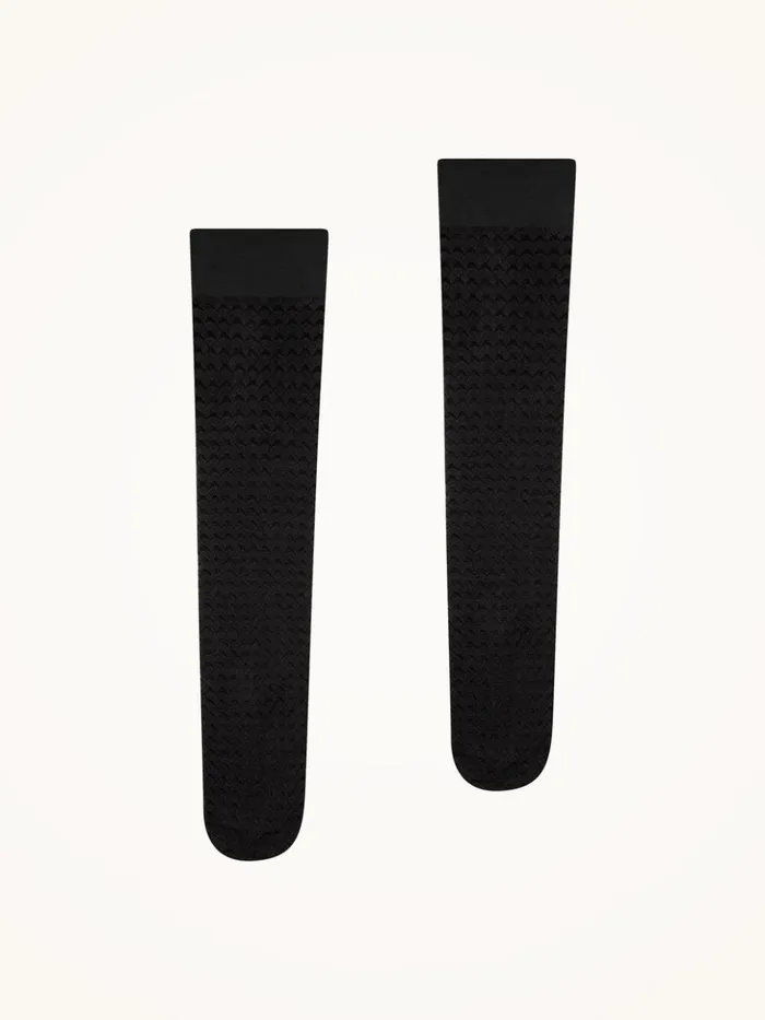 Wolford Graphic Pattern KneeHighs Black Women ThighHighs and KneeHighs