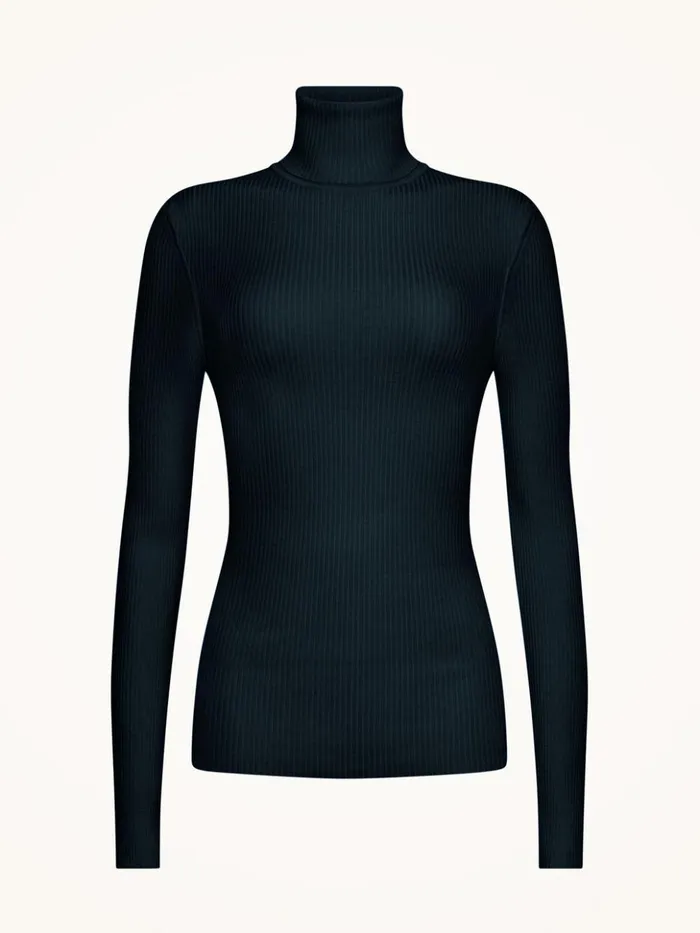 Wolford Merino Fine Rib Top Long Sleeve Deep Night Women Longsleeved Tops