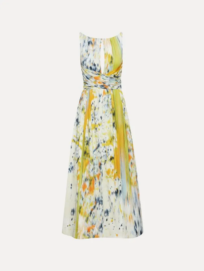 Women Abstract Brushstroke Cotton Raso Dress Citrine Multi Oscar De La Renta Dresses Women Abstract Brushstroke Cotton Raso Dress Citrine Multi Oscar De La Renta Dresses