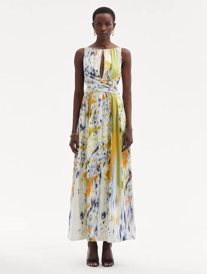 Women Abstract Brushstroke Cotton Raso Dress Citrine Multi Oscar De La Renta Dresses Women Abstract Brushstroke Cotton Raso Dress Citrine Multi Oscar De La Renta Dresses