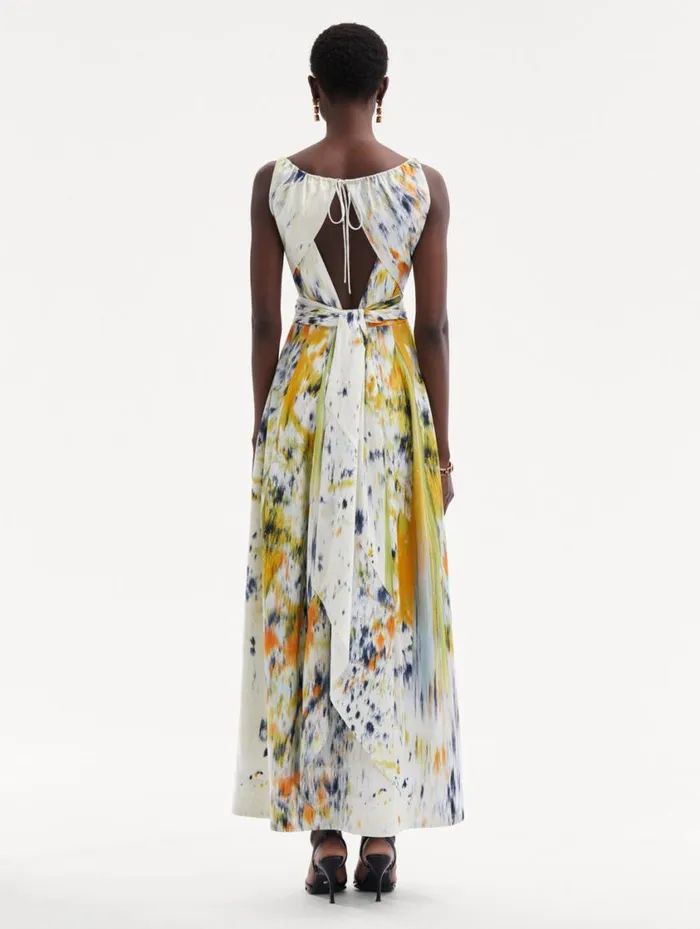 Women Abstract Brushstroke Cotton Raso Dress Citrine Multi Oscar De La Renta Dresses Women Abstract Brushstroke Cotton Raso Dress Citrine Multi Oscar De La Renta Dresses