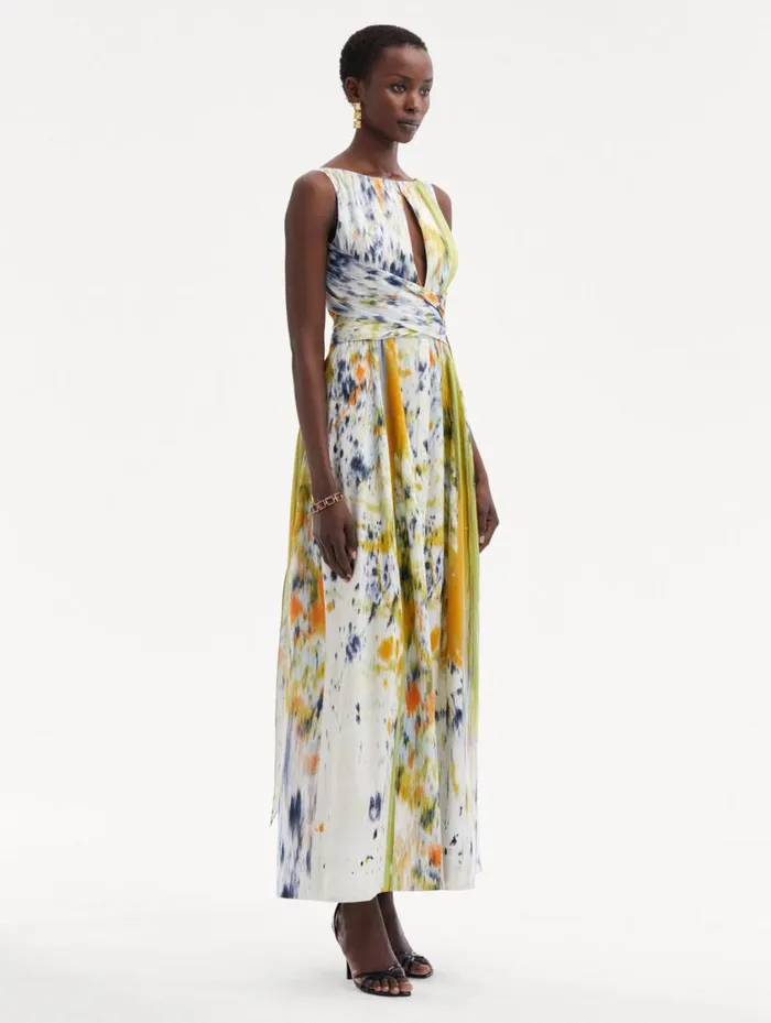 Women Abstract Brushstroke Cotton Raso Dress Citrine Multi Oscar De La Renta Dresses Women Abstract Brushstroke Cotton Raso Dress Citrine Multi Oscar De La Renta Dresses