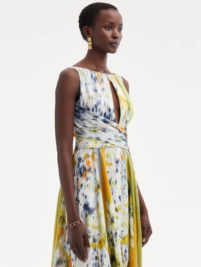 Women Abstract Brushstroke Cotton Raso Dress Citrine Multi Oscar De La Renta Dresses Women Abstract Brushstroke Cotton Raso Dress Citrine Multi Oscar De La Renta Dresses