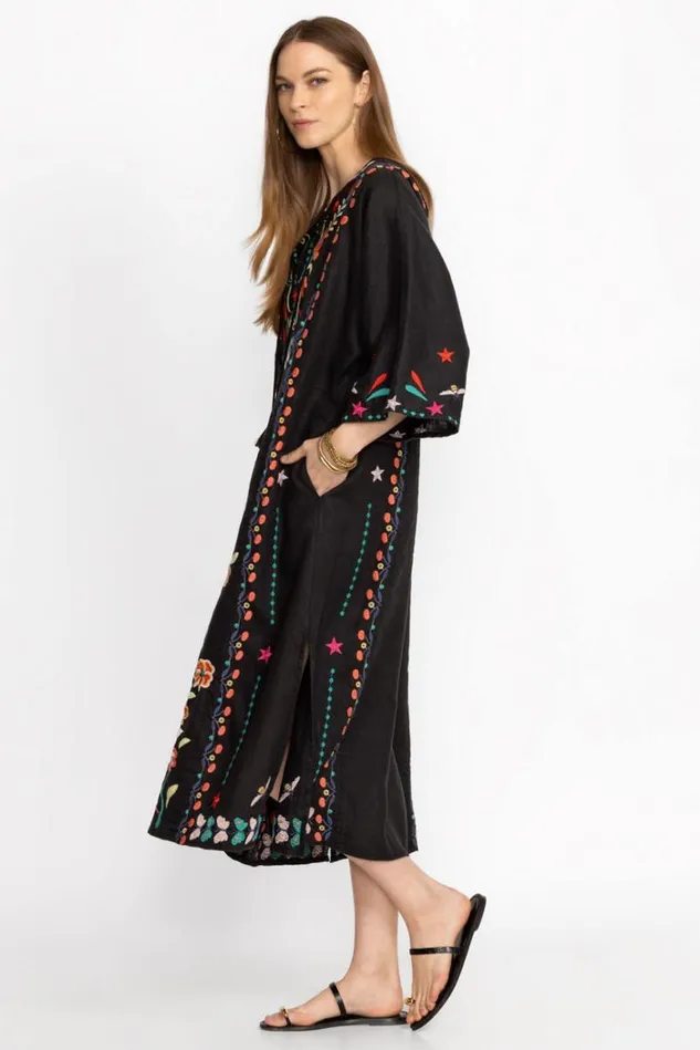 Women AVERI LINEN KAFTAN Black Johnny Was Dresses Women AVERI LINEN KAFTAN Black Johnny Was Dresses