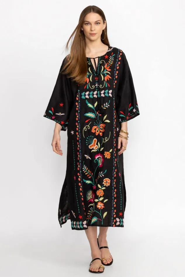 Women AVERI LINEN KAFTAN Black Johnny Was Dresses Women AVERI LINEN KAFTAN Black Johnny Was Dresses